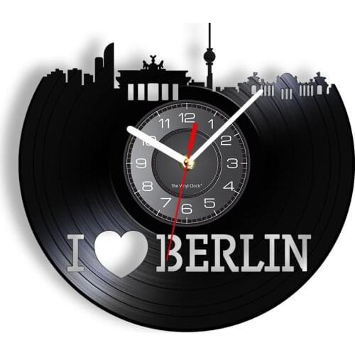 I Love Berlin Vinyl Record Wall Clock Germany Capital Cityscape Berline Skyline Artwork Vinyl Disks Craft German Travel Souvenir