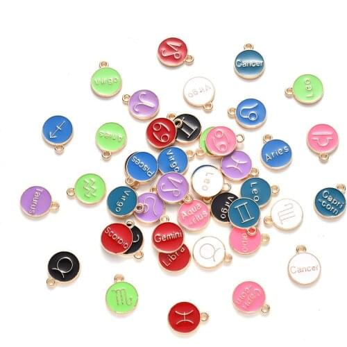 New 12Pcs/set 15mm 22mm 12 Constellation Zinc Alloy Dripping Oil Pendants For DIY Handmade Jewelry Necklace Bracelet Accessories