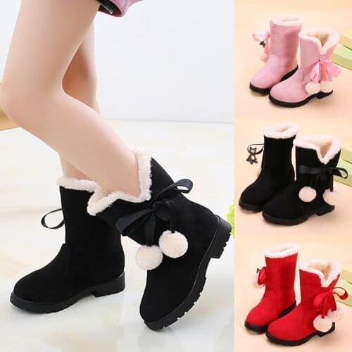 Autumn And Winter New Girls Boots Kids Baby Girls Princess Shoes Fashion Bowkont Cotton Boots Snow Boots зимняя обувь для малыша