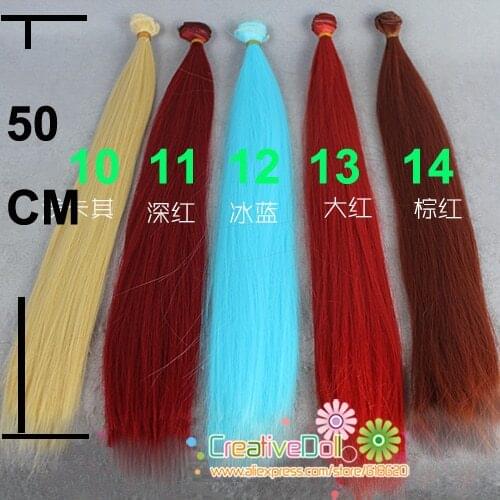Free shipping 50cmx100cm straight long wigs / heat resistant doll wigs brown yellow blue color hair for 1/3 1/4 BJD SD doll hair