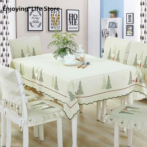 Dining Table Cover Set Nordic Rectangular Tablecloth Chair Cover Wedding Christmas Cushion Embroidered Tablecloth