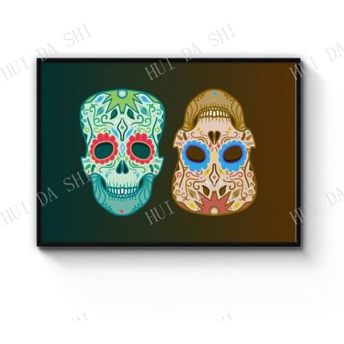 Vintage Mexican Day of the Dead Skulls Wall Art Print Poster or Canvas Artwork