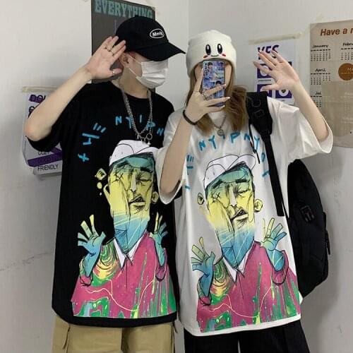 Summer Korean cartoon print loose o-neck short sleeve T-shirt women