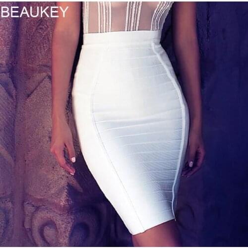 BEAUKEY White Black Sexy Pencil Bandage Skirt High Waist Horizontal Stripes OL Skirt Wholesale XL Elegant Classic Skirt Bandage