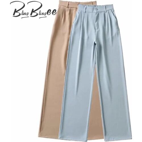 BlingBlingee Office Lady Suit Pants Fashion Elastic Back High Waist Casual Straight Pant Female Bottoms Women Long Trousers