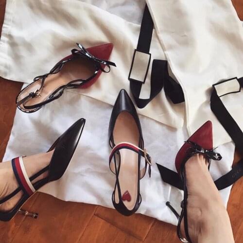 Womens shoes new cat heel womens shoes mid-heel pointed toe stiletto sandals bamboo-heel fashion high heels shallow mouth