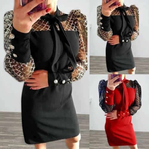 2020 New Womens Sequin Career Long Sleeve Bodycon Mini Dress Evening Cocktail Party Dress