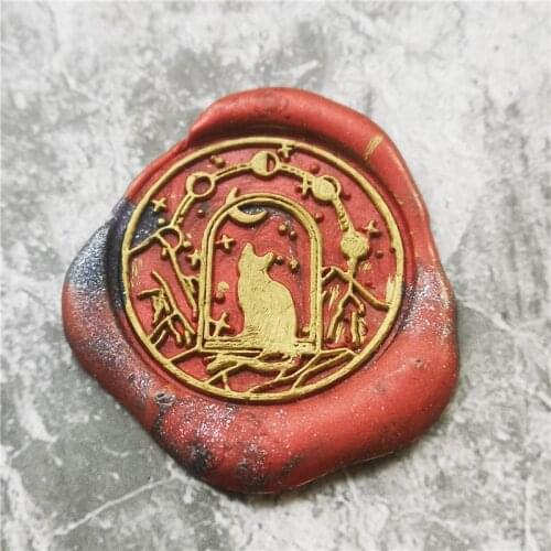 Star night cat Starry sky magical cat Retro Wood Stamp head Sealing Wax Seal Stamp Wedding Decorative sealing Stamp wax seals