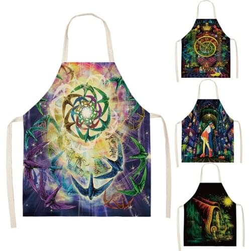 1 Pcs Kitchen Cooking Apron Creative Owl Printed Home Sleeveless Cotton Linen Aprons for Men Women Baking Accessories 66x47cm