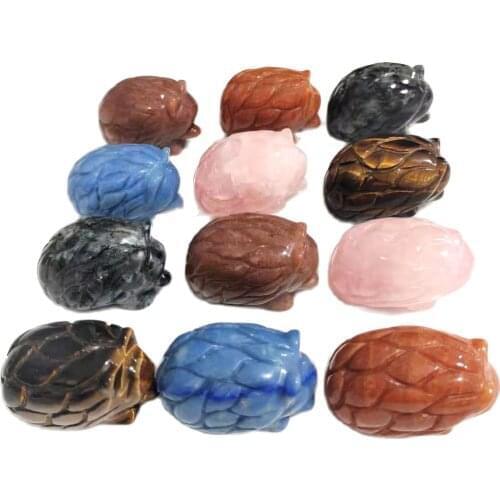 2 Inch Natural High Quality Quartz Stone Black Obsidian Hedgehog Folk Crafts For Decoration