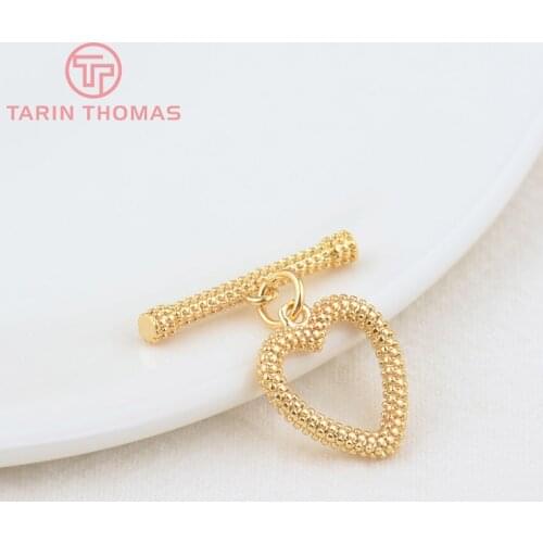 6 Sets O:14x15MM T:20MM 24K Gold Color Plated Brass Heart Bracelet O Toggle Clasps High Quality Diy Jewelry Accessories
