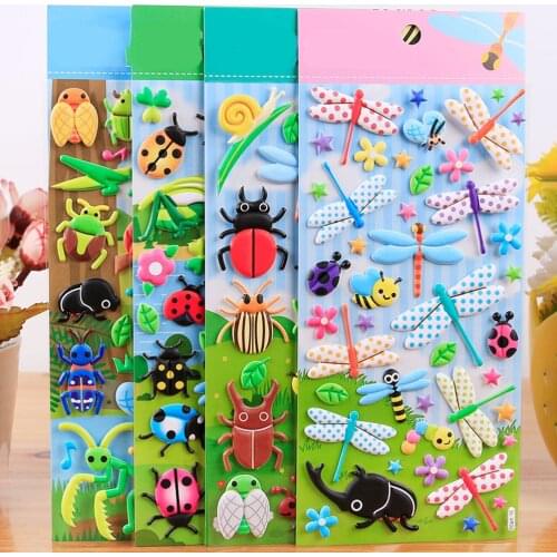 4 Sheets Cartoon Insect 3D Stickers Pack Animal Pegatinas Kids Toys For Laptop Motorcycle Skateboard Stickers Book Adesivos #40