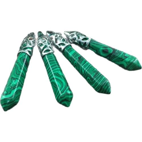 A + Malachite hexagonal crystal wand pendant with quartz tip healing4pc