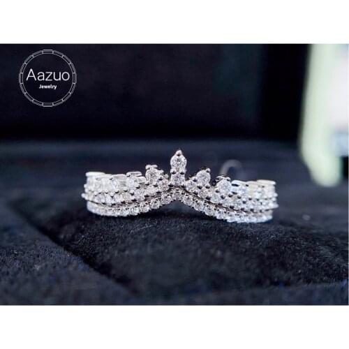 Aazuo 18K Solid White Gold Real Diamonds 0.30ct H SI Fairy V Lines Ring Gift For Woman High Class Banquet Engagement Party Au750