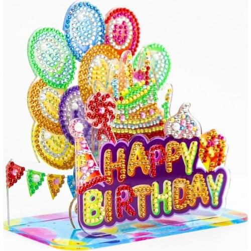 3D Diamond Painting Embroidery Cross Stitch Happy Birthday Full Square Round Diamond Mosaic Birthday Gift for Home Decoration