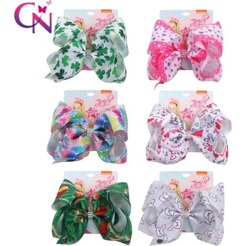CN 7" Jojo Bows for Girls /Jojo Siwa Large Printed Hair Bows for Girls with Clips Bowknot Handmade Hair Accessories