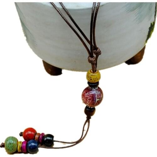 Ethnic style Handmade ceramic bead pendant sweater chain necklace N256