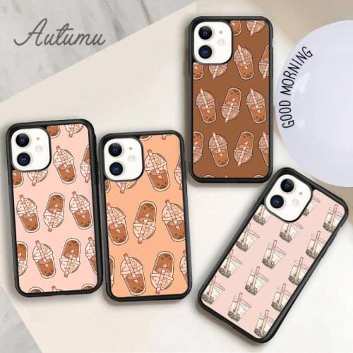Moon x stars boba pattern Phone Case for iPhone 11 12 Pro Max mini X XR XS SE 2020 5 6S 7 8 Plus Samsung Galaxy S8 S9 S10 Cover
