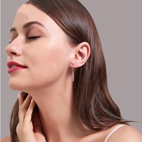 Long Rhinestone Rectangle Geometric Drop Earrings for Women Female New Fashion Jewelry Gold Silver Color Dangle Earring Gifts