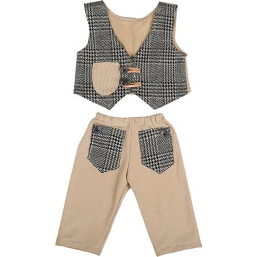 Newborn Gentlemen Style Photography Props Baby Infant T-shirt Strap Pants Set for 0-3 Months Boys