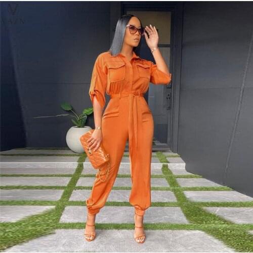 VAZN 2021 Autumn Energy Nature Free Elegant Office Lady Young Half Sleeve Women High Waist Braid Pencil Jumpsuits