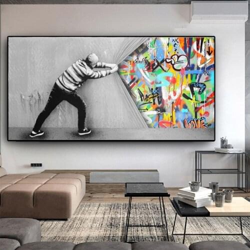 Behind the Curtain Graffiti Art 5D DIY Diamond Painting Embroidery Street Wall Art Picture For Living Room Cuadros Home Decor