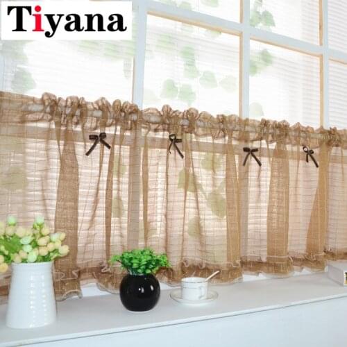 Coffee color short curtain tulle semi-shade kitchen cabinet Pink pinch pleat curtains Door Window Screens JK315-2