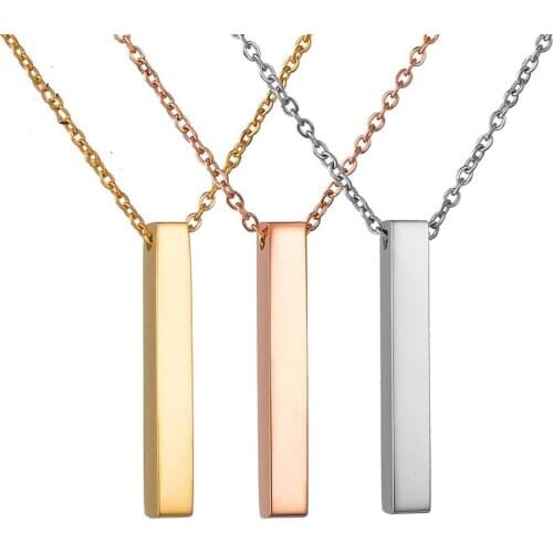 Stainless Steel Square Bar Pendant Bijoux Femme Blank Dog Tag Yoga Chokers Necklaces Women Gift Cannot Custom