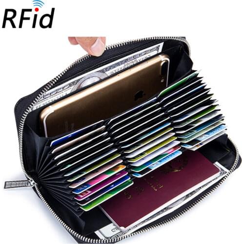 Men Genuine Leather Wallet Purse RFID Blocking Cowhide Fashion Long Purse Coin Case Passport Bag Men Credit Card Holder For Male