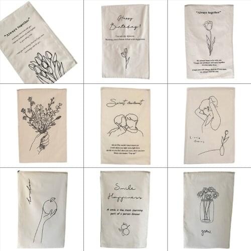 Retro Minimalist Illustration Wall Hanging Tapestry Bedroom Background Decorative Hanging Cloth Nordic Style Hand-drawn