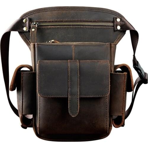Genuine Leather Design Multi Function Men Shoulder Messenger Bag Fashion Heavy Duty Belt Waist Pack Leg Bag Tablets Pouch 913-5d