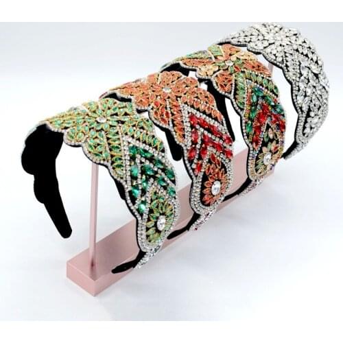 New Headgear Baroque Headband Color Rhinestone Handmade Headband Fabric Crystal Headband Ladies Hair Ornaments Bandeau Cheveux