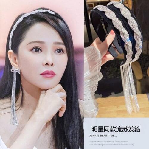 Tassel diamond hair hoop alloy super fairy back hanging diamond hairpin false earring head hoop
