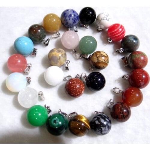 Wholesale Natural Stone Quartz Crystal tiger eye Opalite Mix Onyx Charms Ball Pendants charm For Jewelry Making necklace 12Pcs