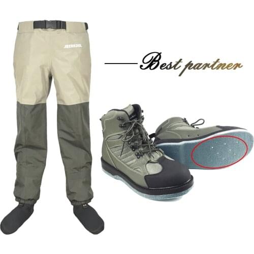 Original JEERKOOL Fly Fishing Wading Shoes & Waist Pants Aqua Felt Sole Nails Upstream Sneakers Clothing Set Waders Boot Hunting