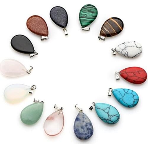 14 Colors Semi-precious Necklace Pendants Natural Stone Water Drop Shape Pendants Crystal Turquoise Agate DIY For Necklace