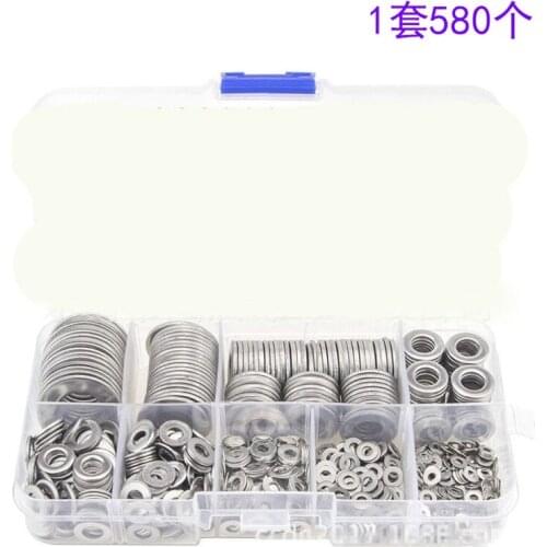 Stainless Steel Flat Washers Set 580 Pcs, 9 Sizes - M2 M2.5 M3 M4 M5 M6 M8 M10 M12
