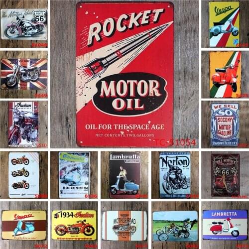 Rocket Motor Oil for The Space Age Vintage Metal Poster Vespa BSA Indian Norton Lambretta Motorcycle Tiki Bar Wall Decoration