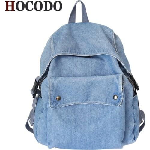 HOCODO Women Backpack Washed Denim Backpack Unisex Casual Schoolbag Fashion Anti-Theft Shoulder Bag For Teen Girl Travel Backbag