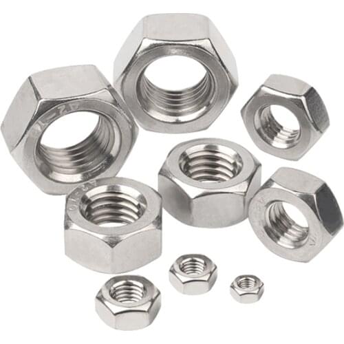 1/2/5/10/25/50/100X M1 M1.2 M1.4 M1.6 M2 M2.5 M3 M3.5 M4 M5 M6 M8 M10 M12 M16 M20 M24 DIN934 304 Stainless Steel Hex Hexagon Nut