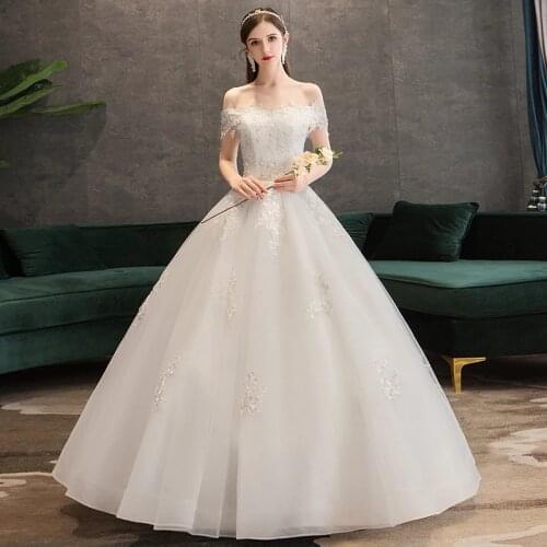 Vestido de Noiva 2019 Ball Gown Wedding Dress Princess Off Shoulder Beads Applique Boat Neck Lace Bridal Gown Robe De Mariee