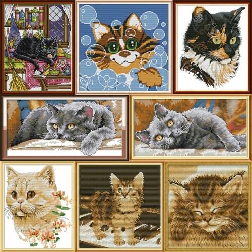 Needlework,DIY DMC Cross stitch,Sets For Embroidery kits,Precise Printed Cat Series Patterns Counted Cross-Stitch For Beginners