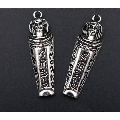 WKOUD 4pcs Silver Color 3D Egyptian Pharaoh Monument Charm Vintage Necklace Bracelet DIY Handmade Jewelry Pendant 49*15mm