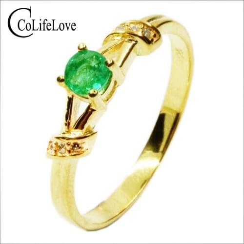 CoLife Jewelry 100% natural emerald engagement ring 4mm round Colombia emerald ring for woman 925 silver emerald jewelry