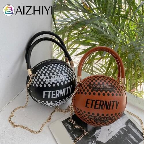 Fashion Women Spherical Shape Letters Printing PU Leather Crossbody Shoulder Messenger Bag Casual Ladies Chain Top-handle Bags