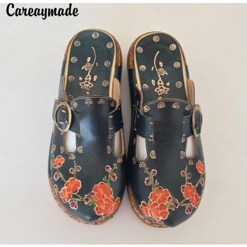 CareaymadeFolk style Head layer cowhide pure handmade Carved shoes, the retro art mori girl shoes,Womens casual Sandals 0933-12