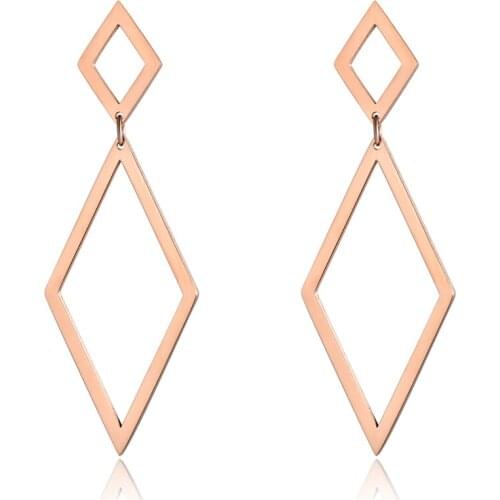 Trendy Rose Gold Jewelry Different Sizes Rhombus Stainless Steel Earrings For Women Pendientes Mujer Moda JE18099