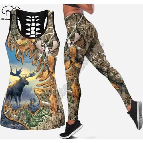 PLstar Cosmos Womens for girl Workout Pants Hunting moose 3D Printed Camisole Cami Vest Yoga Tank Tops Fitness Soft Legging