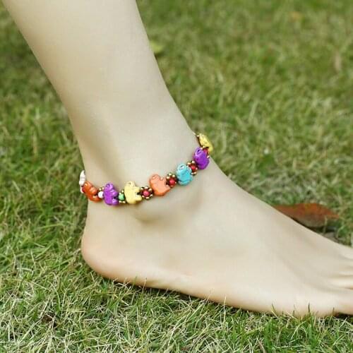 Bohemian Ethnic Style Semi-precious Stone Elephant Pendant Cute Simple Beach Hand-woven High-quality Anklet Female Foot Ornament