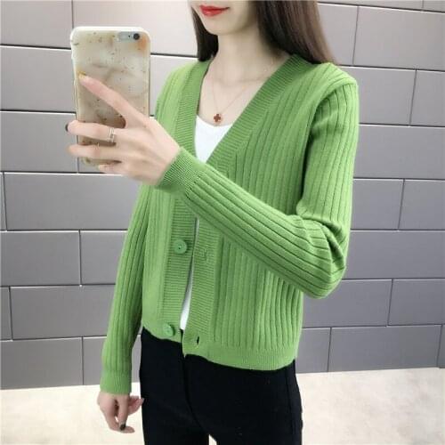 Women Knitted Jacket 2020 Spring Loose Long Sleeve Cardigan For Women With Single Breasted V Neck Pocket Cardigan Female